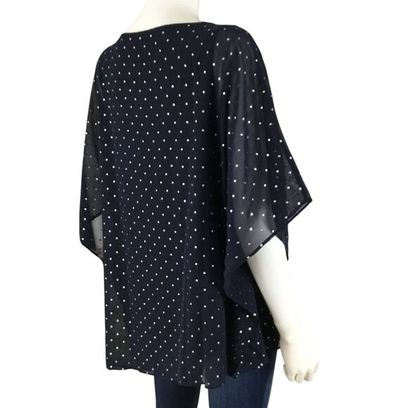 Chico's Jayma Kimono Layered Top sz 1 Small Rhinestones Asymmetric Hem Blue NEW - Picture 8 of 16